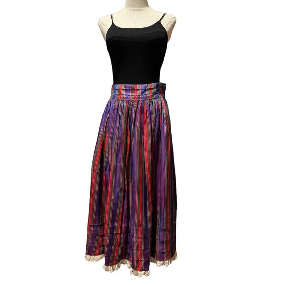 VINTAGE 70's iridescent carnival rainbow stripe folk prairie skirt size medium - Picture 1 of 12